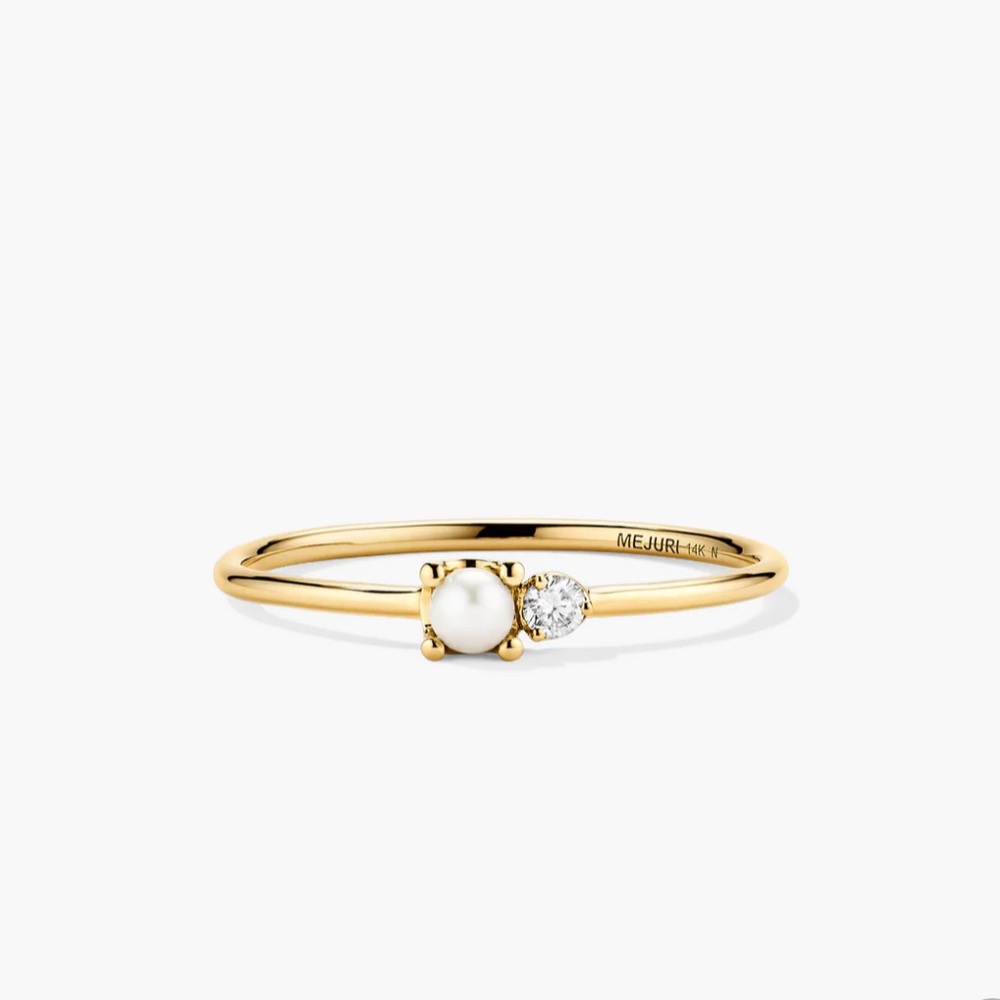 Mejuri 14k Beverly Ring - Pearl & Diamond - Picture 2 of 3